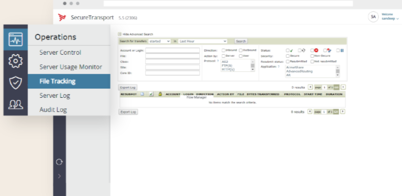 screenshot of Axway Managed File Transfer